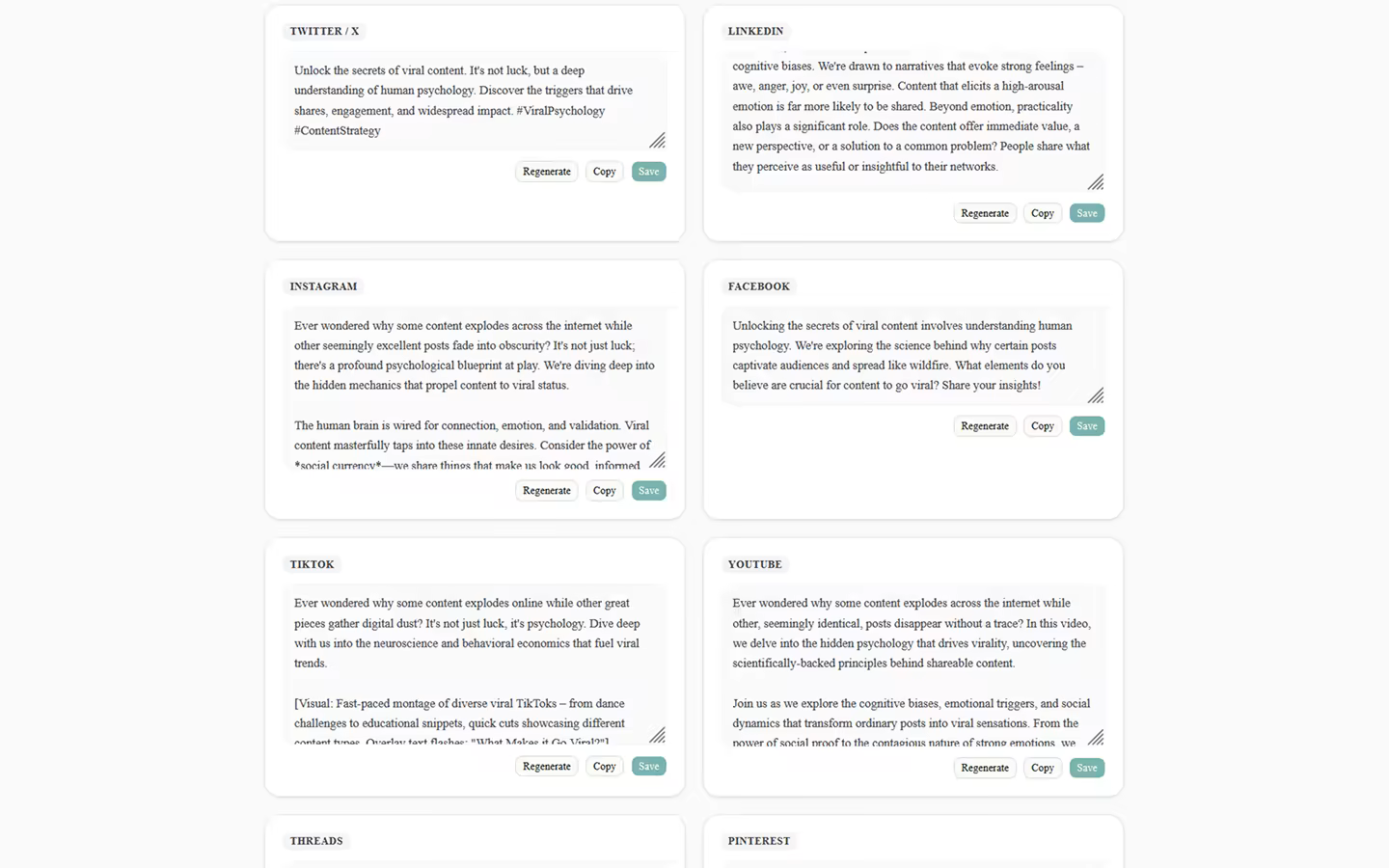 Product screenshot — multi-platform dashboard